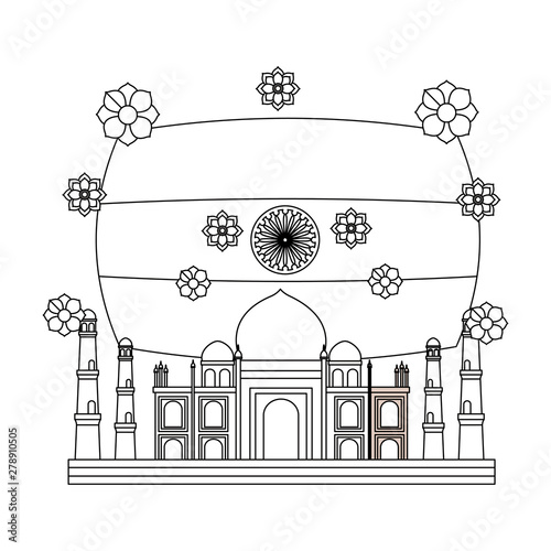 taj mahal indian mosque with flag