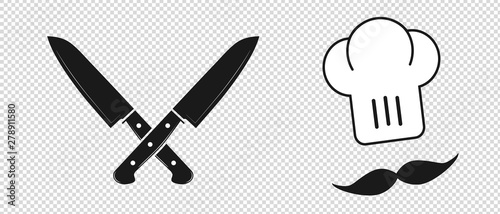 Knifes With Hat And Moustache - Vector Cook Concept - Isolated On Transparent Background