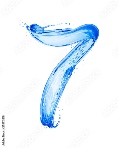 Number 7 made with water splashes, isolated on a white background