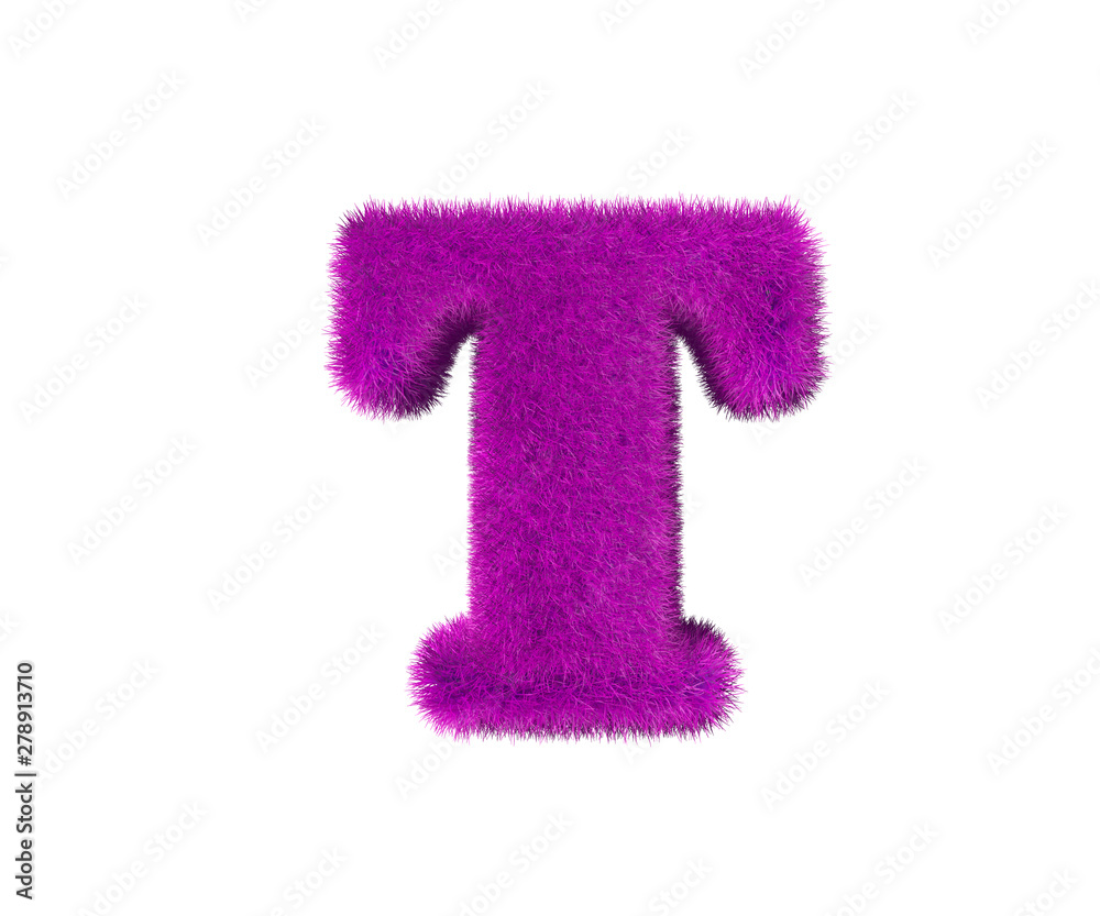 letter T of purple pilose alphabet isolated on white background, glamorous concept 3D illustration of symbols letter T of purple pilose alphabet isolated on white background, glamorous concept 3D illustration of symbols