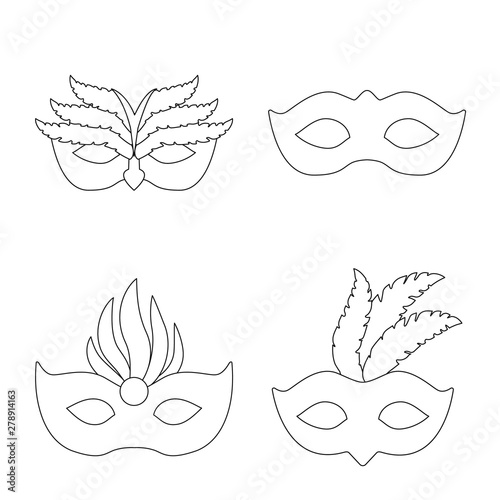 Vector illustration of masquerade and mystery icon. Set of masquerade and festival stock vector illustration.