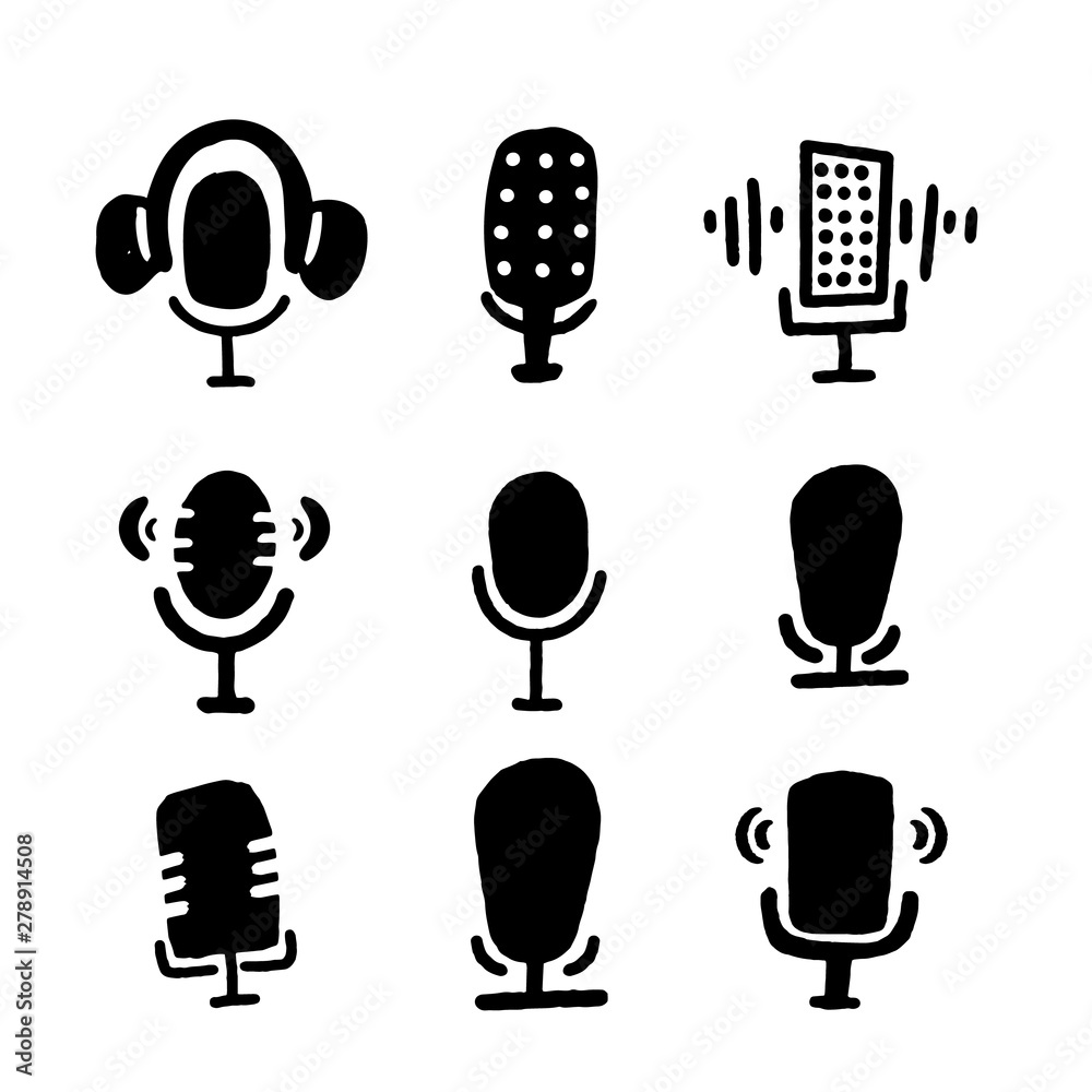 Studio microphone vector set. Grunge Podcast concept. Live music. Karaoke icon. Speaker symbol. Studio microphone vector set. Grunge Podcast concept. Live music. Karaoke icon. Speaker symbol.