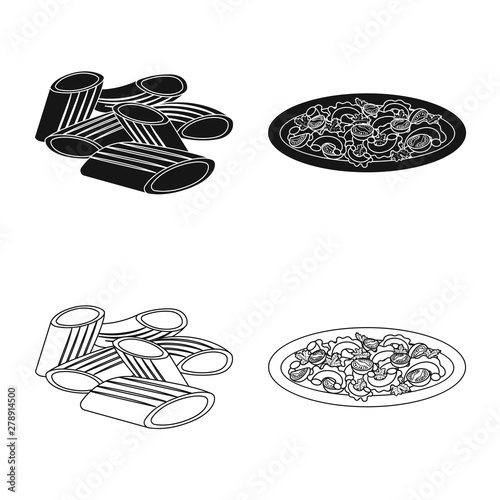 Isolated object of pasta and carbohydrate icon. Set of pasta and macaroni vector icon for stock.