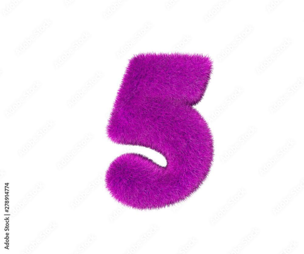 purple hirs font isolated on white - number 5, fashion concept 3D illustration of symbols purple hirs font isolated on white - number 5, fashion concept 3D illustration of symbols