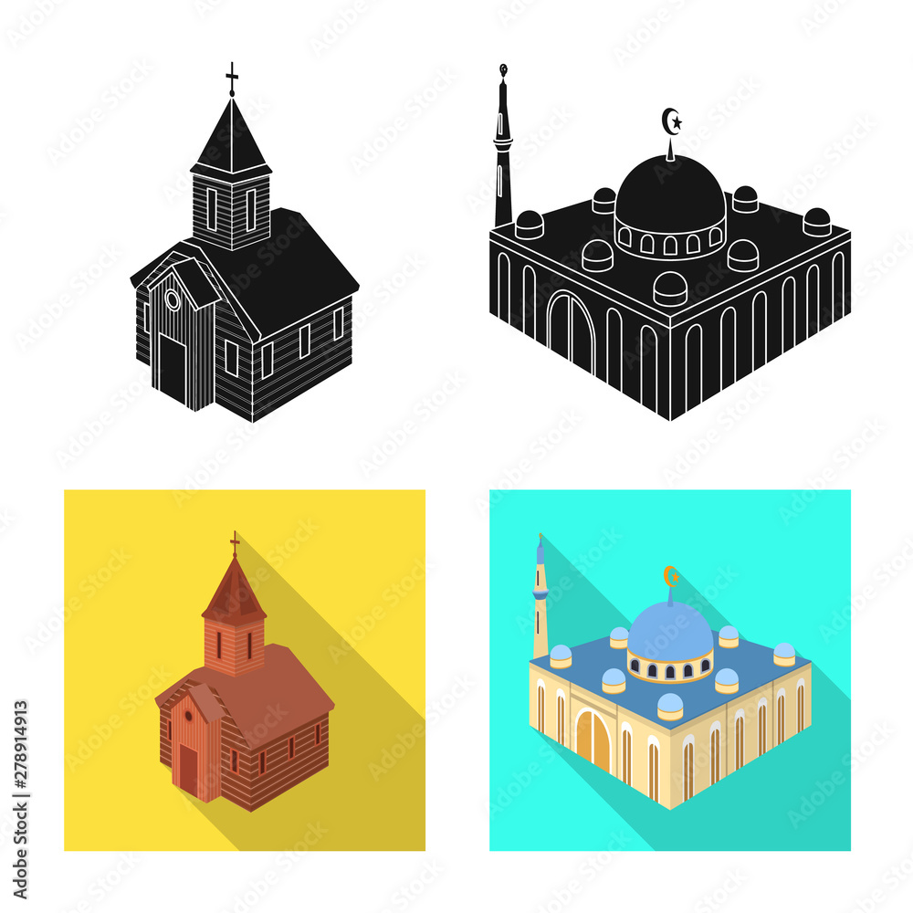 Isolated object of temple and historic logo. Collection of temple and faith stock symbol for web.