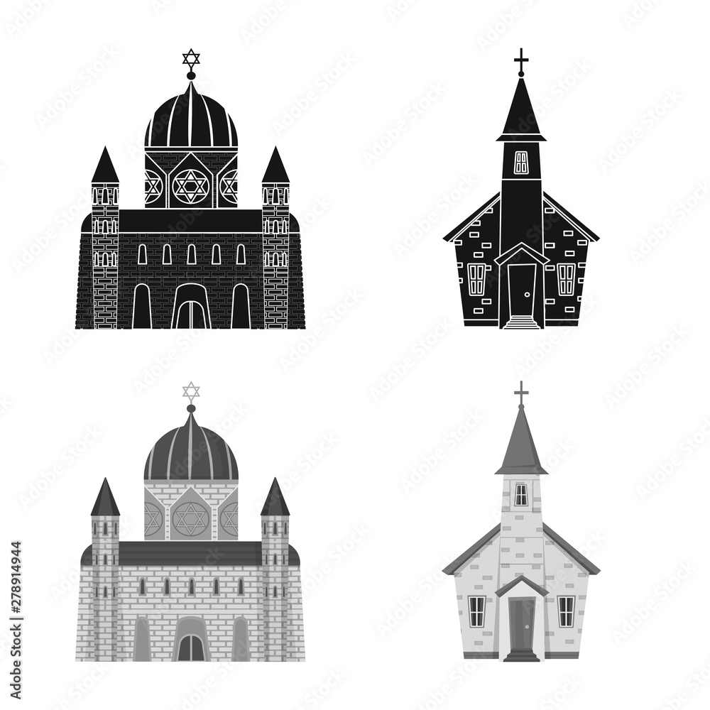 Vector illustration of cult and temple sign. Set of cult and parish stock vector illustration.