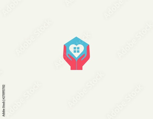 Creative Abstract bright logo icon geometric house heart in human hands for company