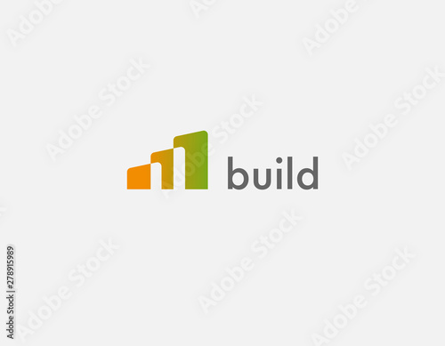 Abstract bright geometric gradient logo icon three buildings for construction company