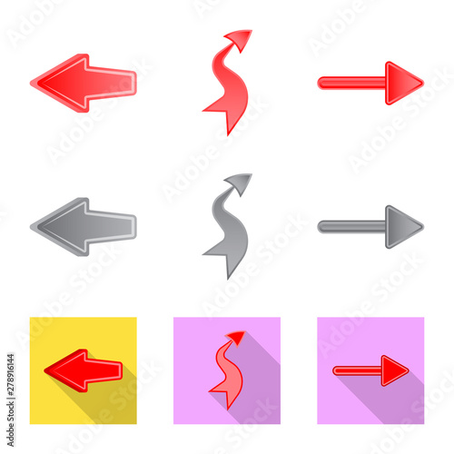 Vector illustration of element and arrow symbol. Set of element and direction stock symbol for web.