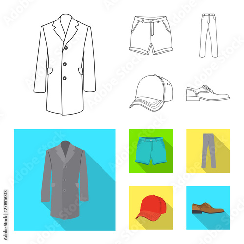 Vector illustration of man and clothing icon. Set of man and wear vector icon for stock.
