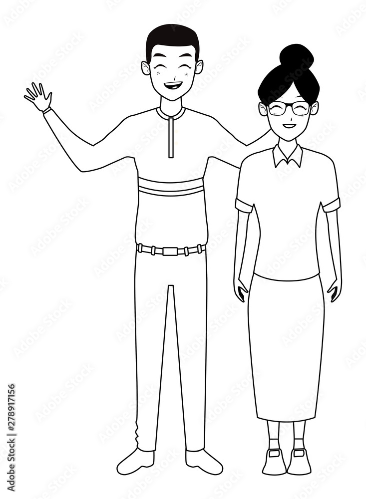 Family old mother with adultt son smiling and greeting in black and white Family old mother with adultt son smiling and greeting in black and white