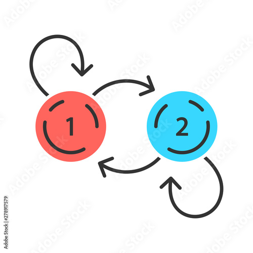 State diagram color icon. System behavior. Object two states in response to external stimuli. Computer science. Data processing. Information technology. Isolated vector illustration