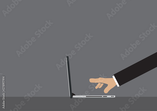 Cartoon Hand Clicking on Laptop Computer Vector Illustration