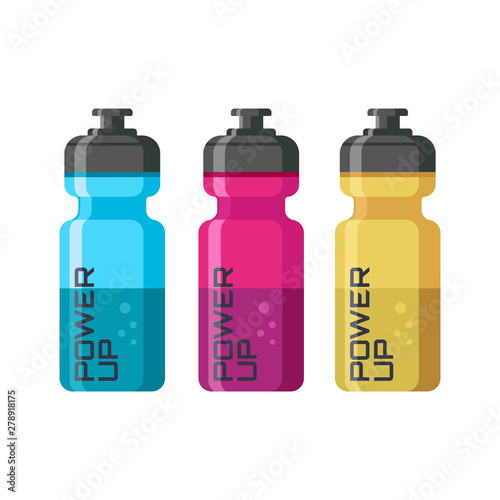 design concept for energy drink bottles for sports activities. Professional product design for model examples of sports bottle packaging in three color variations