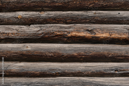 Texture Of Rustic Wood Of Logs Of Old Village House.