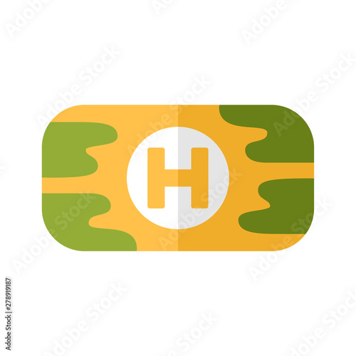 First aid kit flat design long shadow color icon. Virtual video game container, equipment. Medical aid bag, treatment. Computer game inventory. Esports player item. Vector silhouette illustration photo