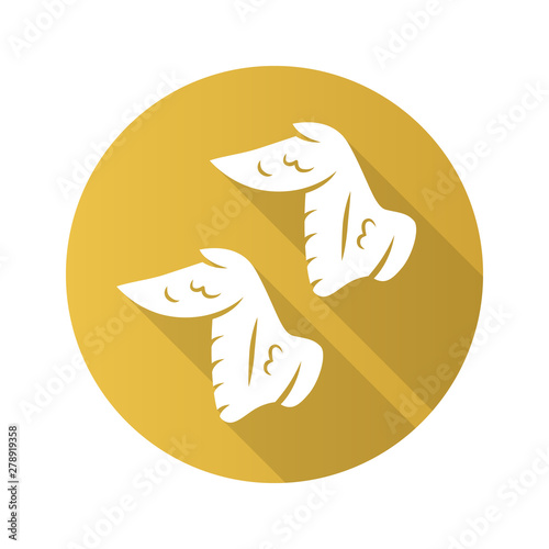 Chicken wings flat design long shadow glyph icon. Butchers meat. Meat production and sale. Protein source. Butchery business. Vector silhouette illustration