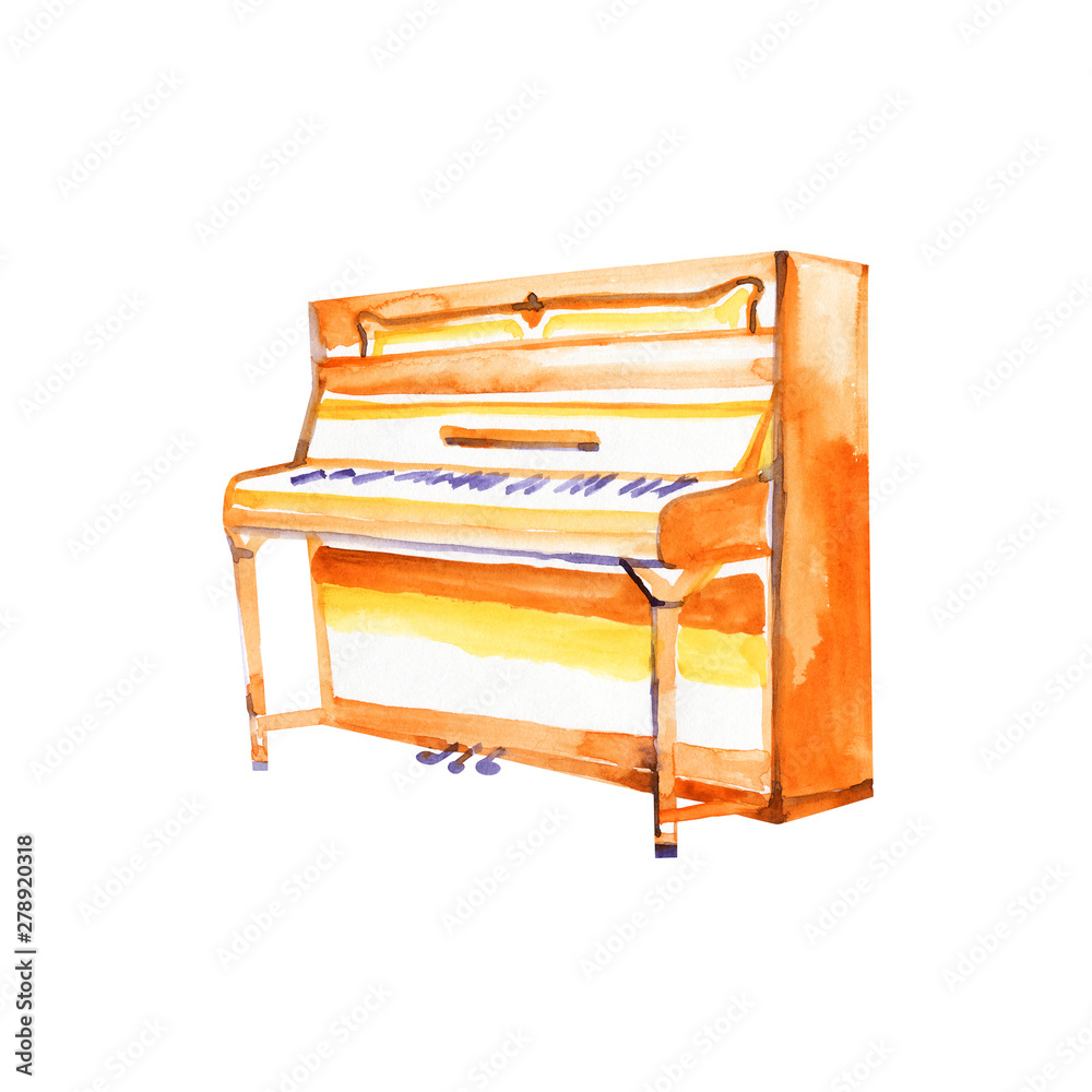 Piano. Musical instruments. Isolated on white background. Watercolor illustration.