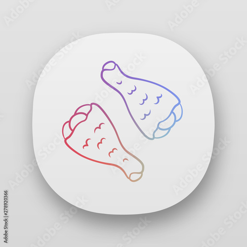 Chicken drumsticks app icon. Butchers meat. Meat production and sale. Protein source. Butchery business. Chicken legs. UI/UX user interface. Web or mobile applications. Vector isolated illustrations