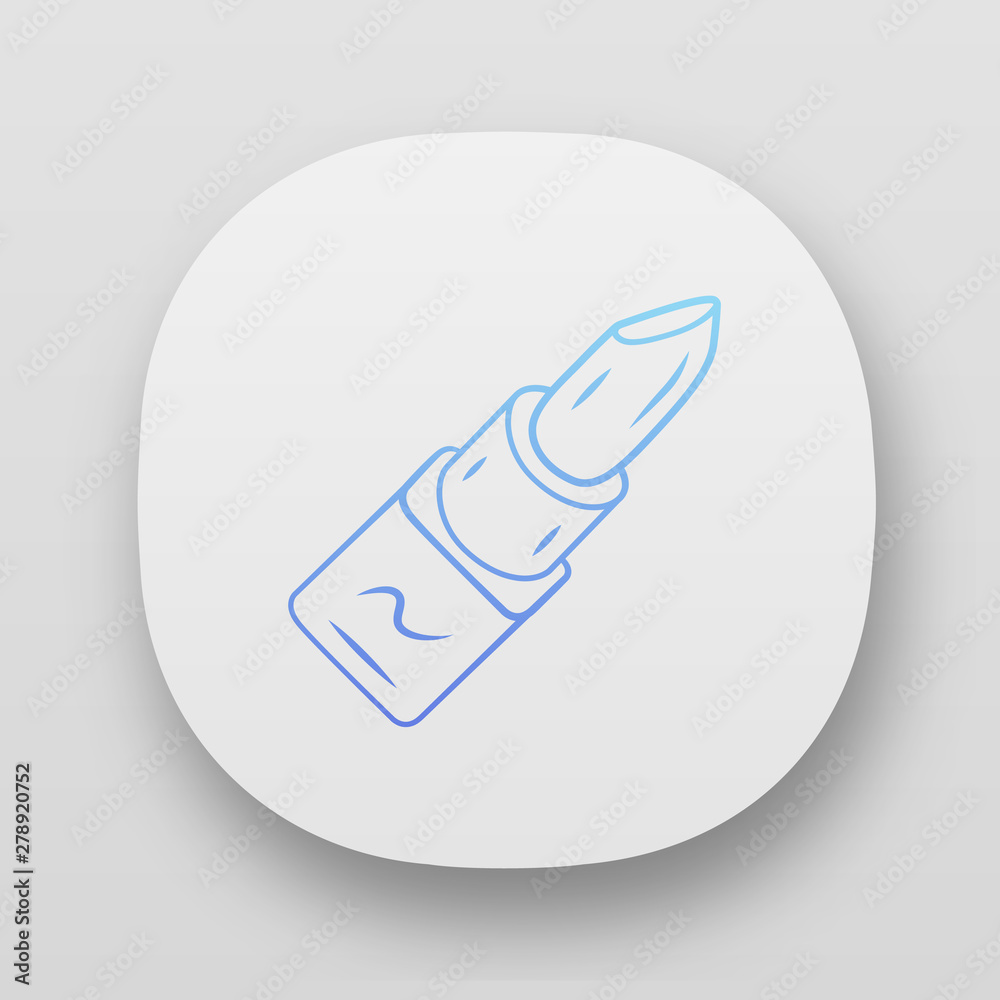 Lip gloss, lipstick tube app icon. UI/UX user interface. Female fashion object, makeup accessory. Web or mobile application. Beauty shop product vector isolated illustration. Cosmetology symbol Lip gloss, lipstick tube app icon. UI/UX user interface. Female fashion object, makeup accessory. Web or mobile application. Beauty shop product vector isolated illustration. Cosmetology symbol
