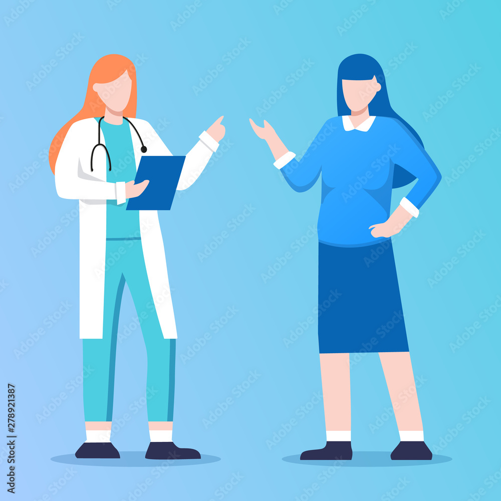 feamle family doctor talking with patient. Healthcare services, Ask a online doctor. Therapist in uniform with stethoscope. Gynecologist and urologist, medical team concept. Medical clinic staff.