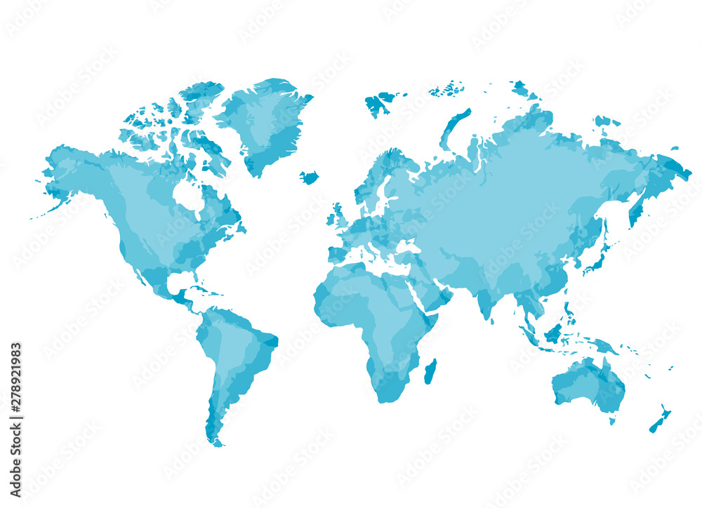 blue world map isolated on white background