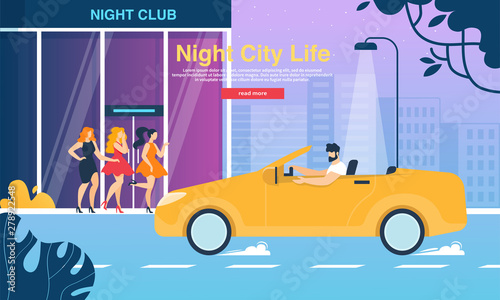 Girls in Fashioned Dresses at Night Club Entrance