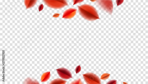 Fall blurred flying red leaves, autumn nature vector design elements for photo decoration