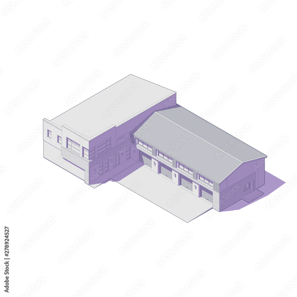 Axonometric automobile repair shop. Architectural blueprint.