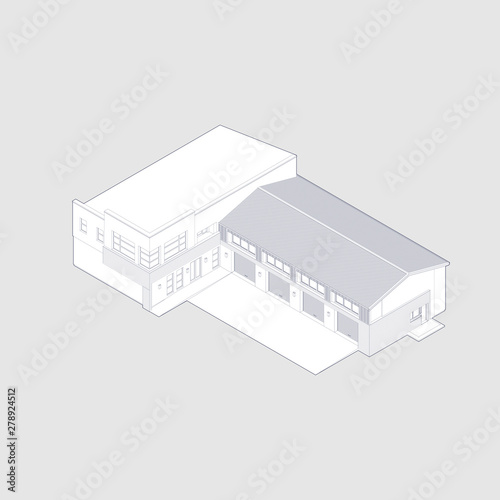 Axonometric automobile repair shop. Architectural blueprint.