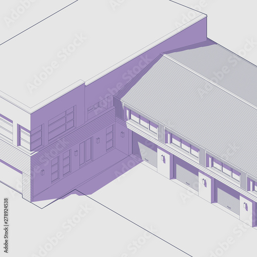 Axonometric automobile repair shop. Architectural blueprint.