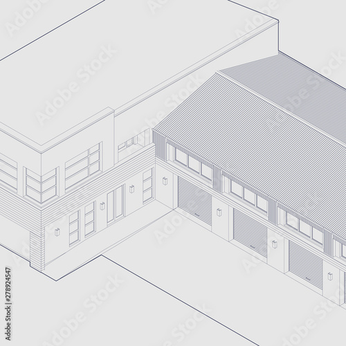 Axonometric automobile repair shop. Architectural blueprint.