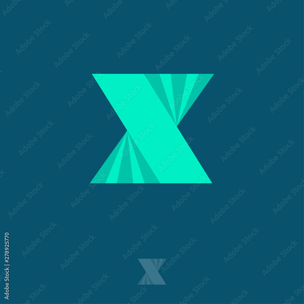 X simple monogram. X logo. Green letter on a dark background. Geometric figures. X simple monogram. X logo. Green letter on a dark background. Geometric figures.