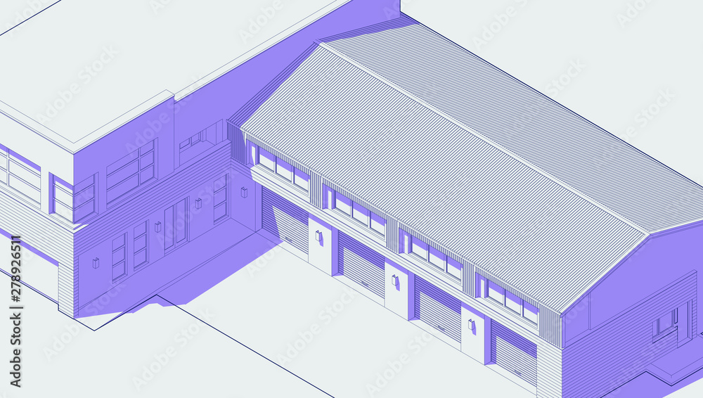 Fototapeta premium Axonometric automobile repair shop. Architectural blueprint.