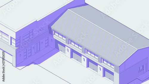 Axonometric automobile repair shop. Architectural blueprint.
