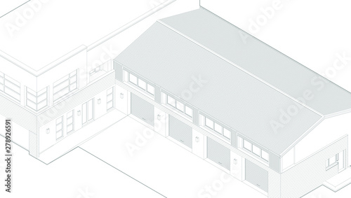 Axonometric automobile repair shop. Architectural blueprint.