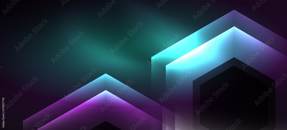 Shiny hexagon neon template. Futuristic digital technology concept. Vector abstract graphic design.