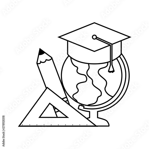 terrestrial globe with hat graduation and set supplies