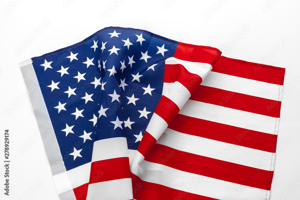 Obraz premium Close up of American flag USA on plain background