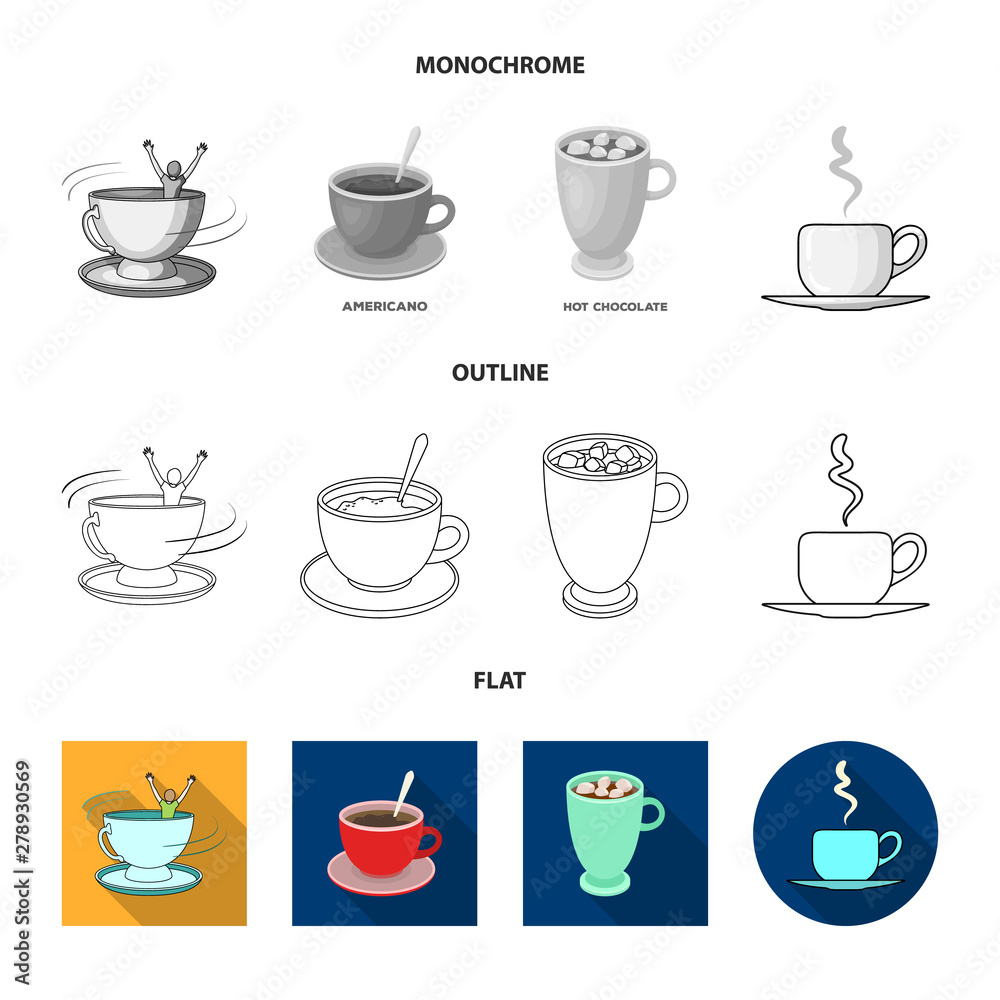 Isolated object of cup and coffe sign. Collection of cup and top stock symbol for web. Isolated object of cup and coffe sign. Collection of cup and top stock symbol for web.