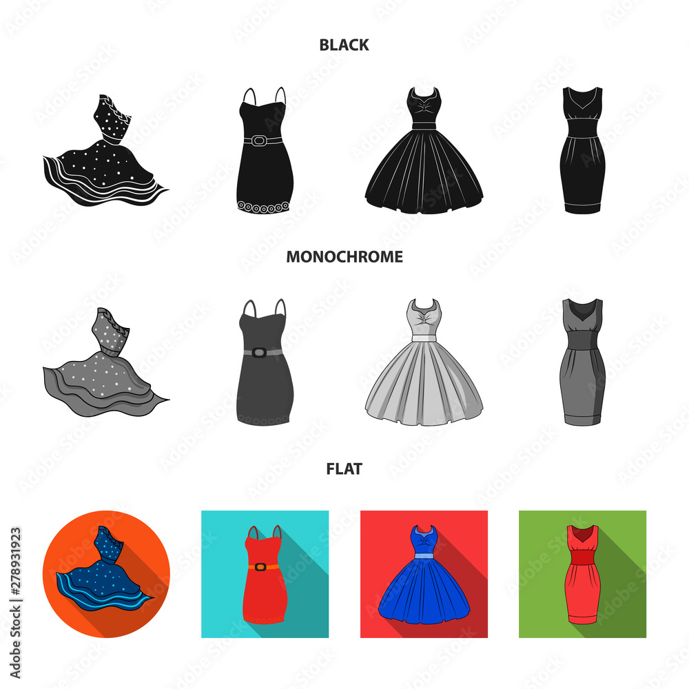 Fototapeta premium Vector design of dress and clothes symbol. Set of dress and evening stock symbol for web.