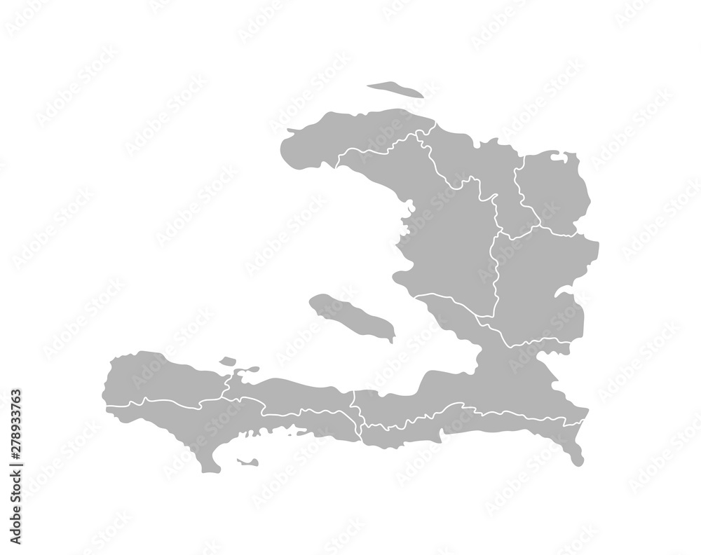 Obraz premium Vector isolated illustration of simplified administrative map of Haiti. Borders of the departments (regions). Grey silhouettes. White outline