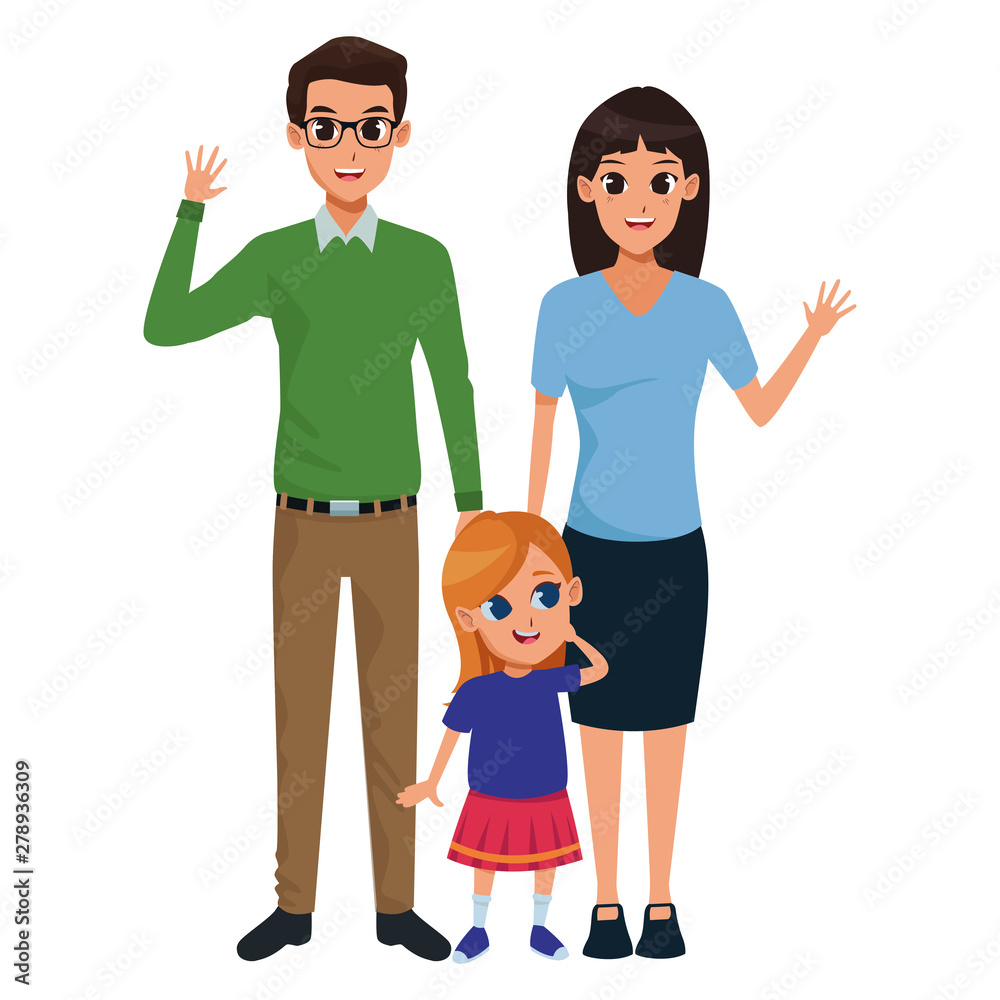 Fototapeta premium Family parents and childrens cartoons