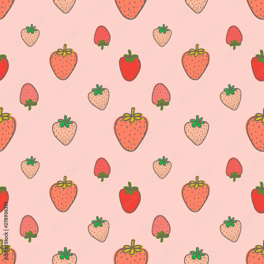 Fototapeta premium Seamless pattern with strawberry background. Vector illustrations for gift wrap design.