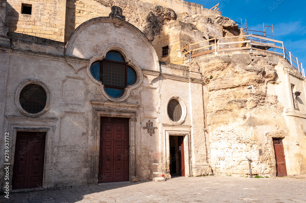 Matera, European Capital of Culture 2019. Basilicata, Italy, detail of Rock Church.