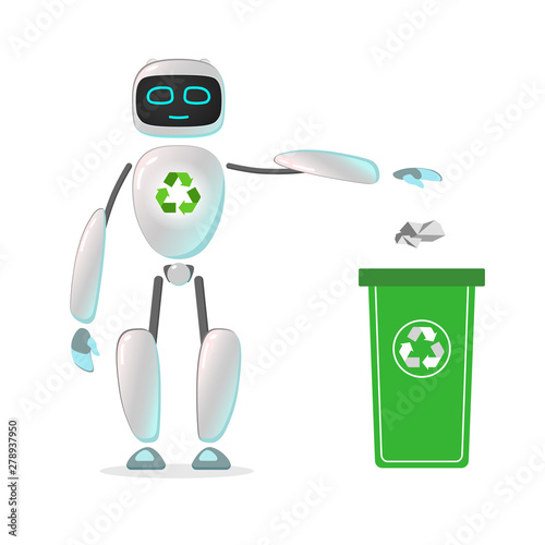 RPA robot. Android helps care of nature. Nature protection, artificial intelligence, robatized work, Care of cleanliness Robotic technologies for protect nature and  planet