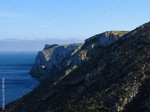 Cliffs and Mediteranean sea seen from Denia, Spain.