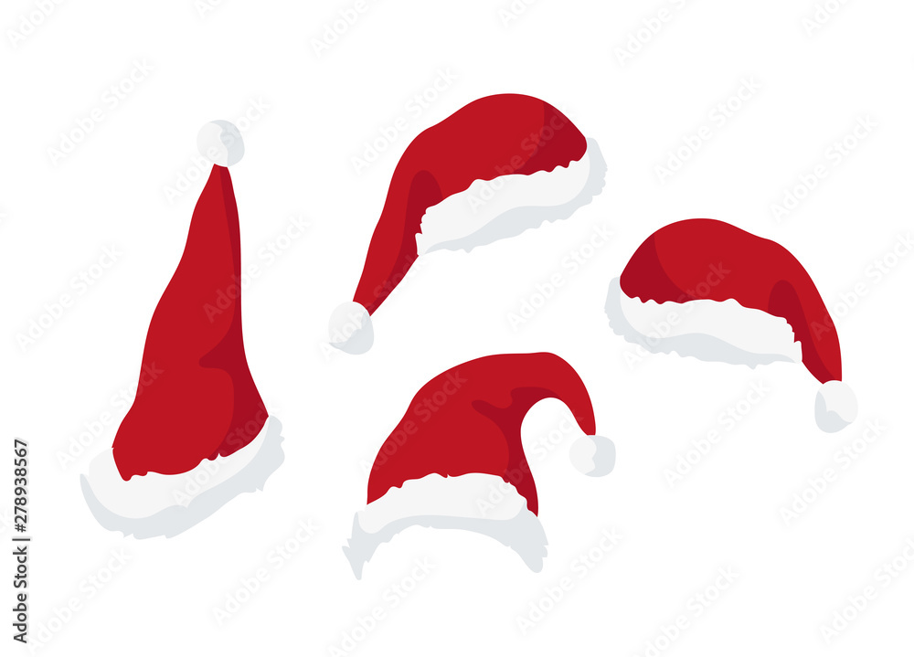 Santa Claus red hats. Vector set, isolated on wight background. Element design for Christmas and New Year poster, card, invitation and tag. Santa Claus red hats. Vector set, isolated on wight background. Element design for Christmas and New Year poster, card, invitation and tag.
