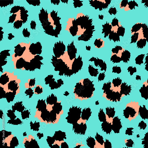 Fototapeta Leopard pattern design funny drawing seamless pattern