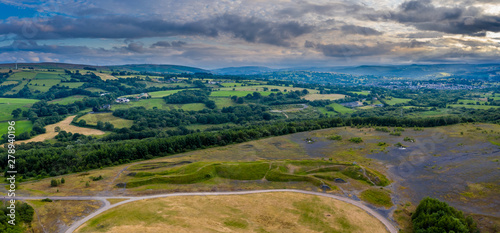 Aerial view of the shape of an horse   pony landscaped into the welsh countryside  south wales